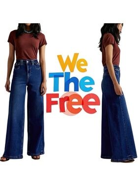 Free People Kellee High Rise Palazzo Jeans Blue Night Dark Wash Size 28/6